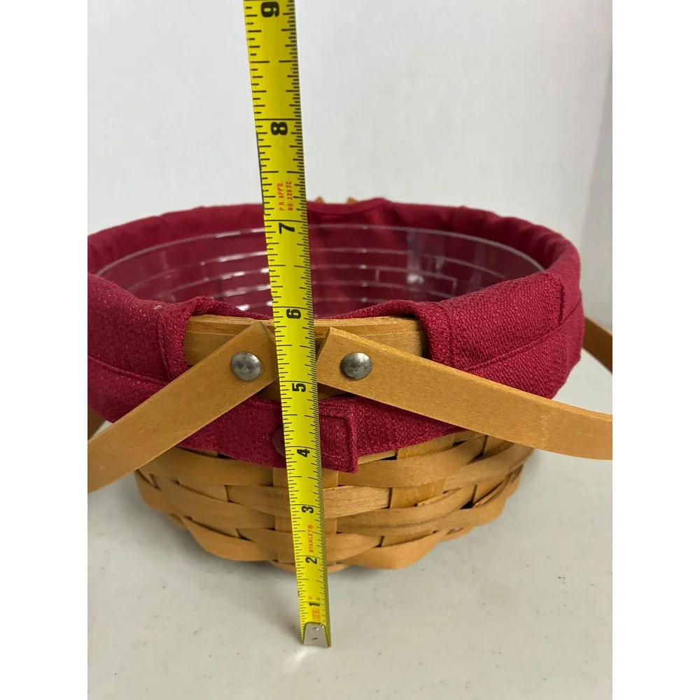Longaberger 2009 Handmade Round Basket Red Liner Plastic Protector Swing Handle